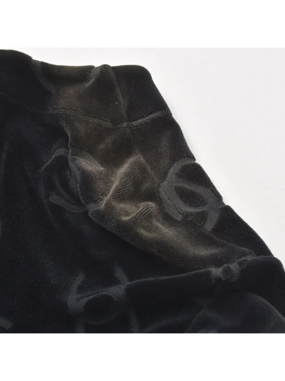 Chanel Jacket Cardigan Vintage CC Logo Coco Buttons Velour Black Silver 40
